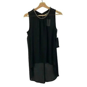 Chloe K Black Silver Beaded Round Neck Sleeveless Blouse L